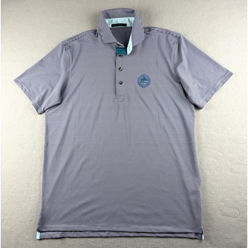 Greyson Ridgeway Member Guest Golf Polo Men Large Striped Blue Teal Performance